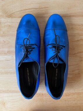 Kurt Geiger Women’s Metallic Blue Leather Lace-Up Shoes